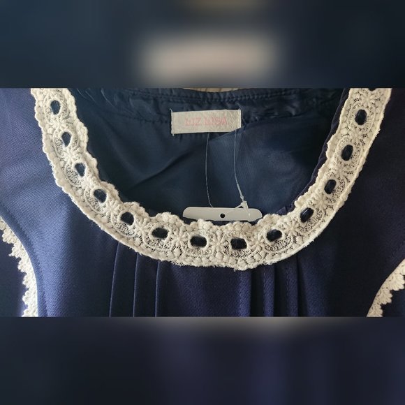 Liz Lisa - Navy Blue Crochet Detail and Lace Trim Sleeveless Dress - Picture 6 of 16